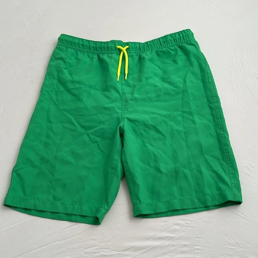 Lands End green mesh lined drawstring swim trunks